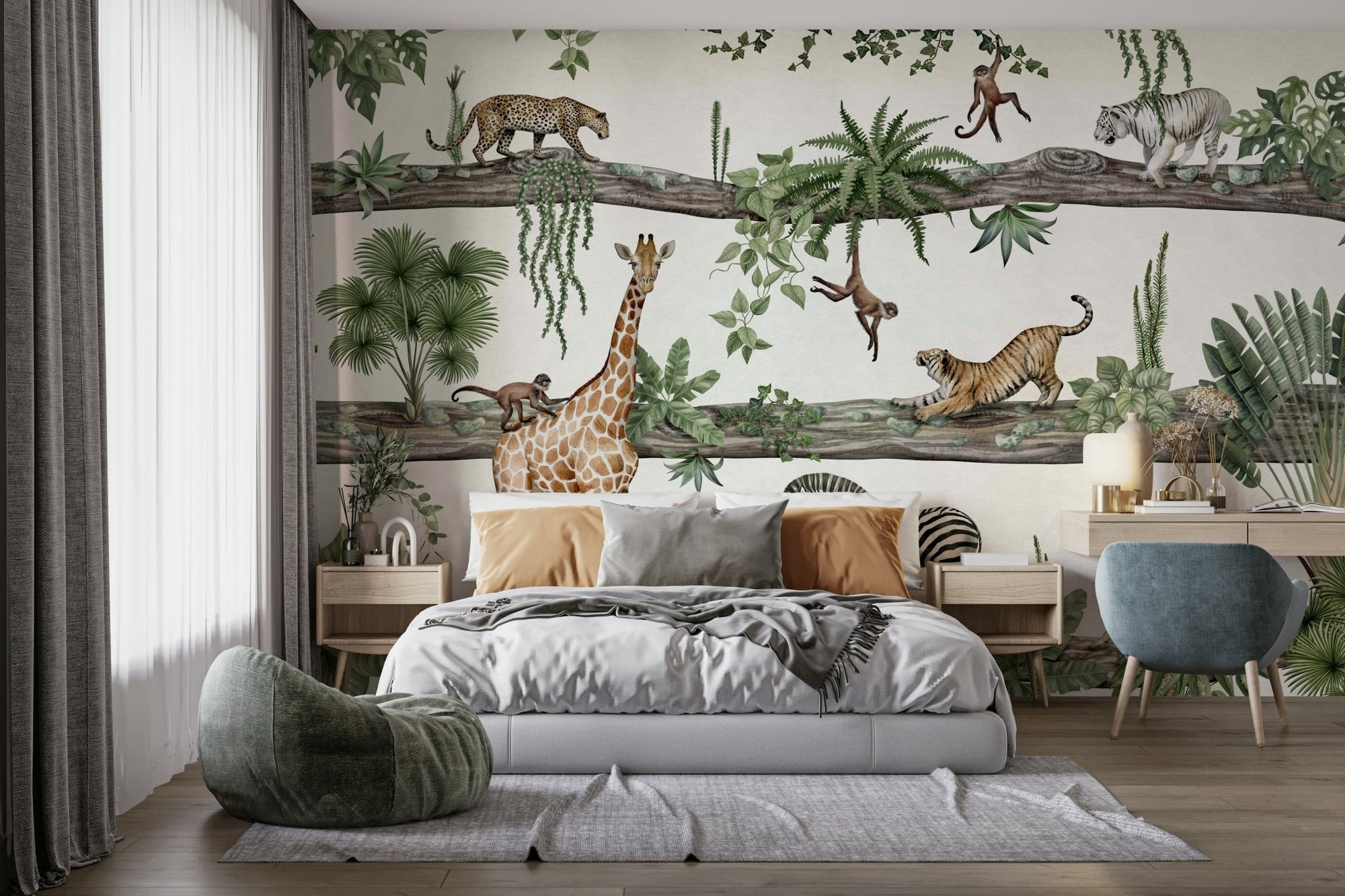 A beautiful enchanted jungle wallpaper mural for a modern home., GD5109