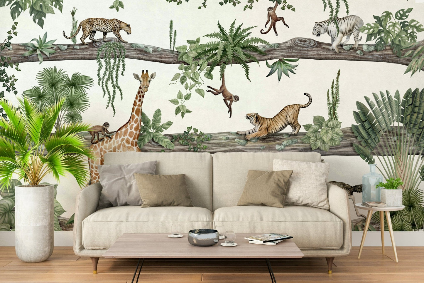 A beautiful tropical foliage wall mural for a living room.

