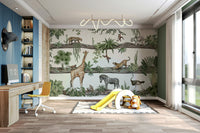A calming rainforest design wallpaper mural that defines a space.

