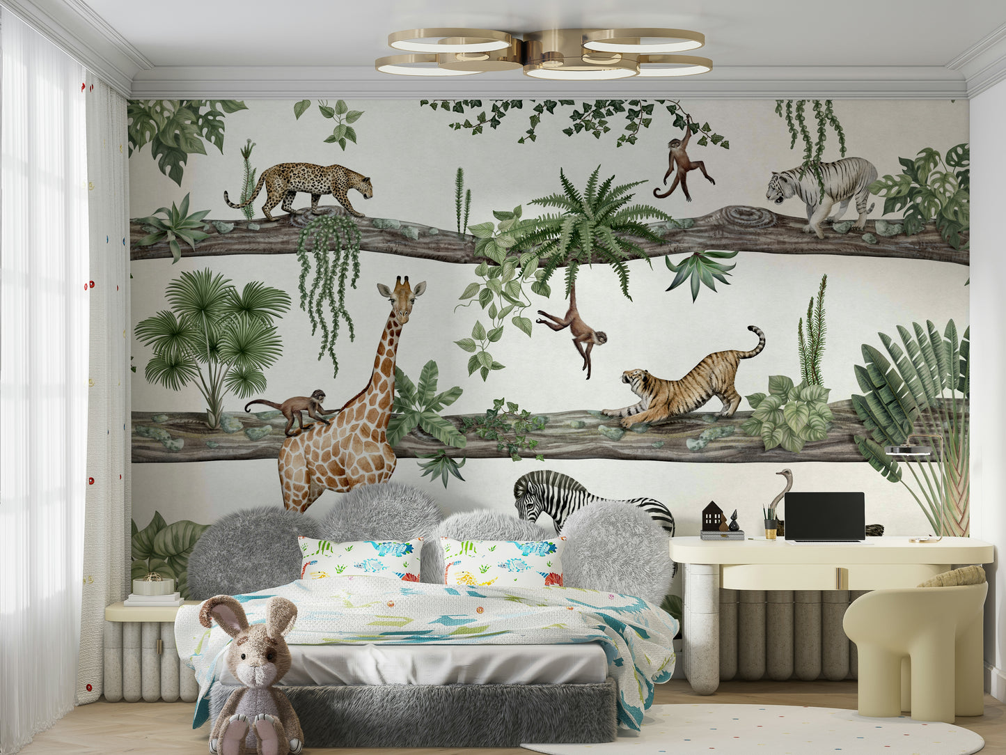 An artistic exotic landscape mural for home decor.

