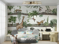 An artistic exotic landscape mural for home decor.

