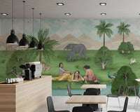 Café styled with Enchanted Mughal Landscape Wall Mural, GD8956