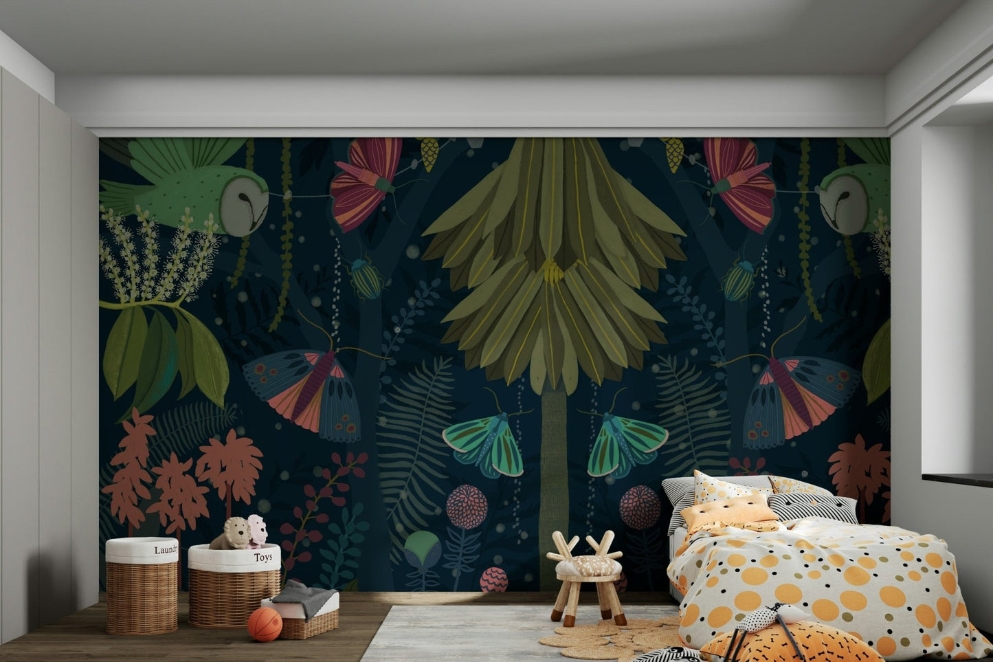 Magical garden at night with moonlit florals.

