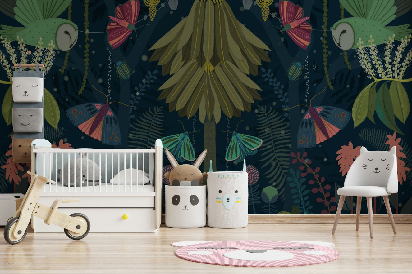 Enchanted Night Garden with moonlit flowers.

