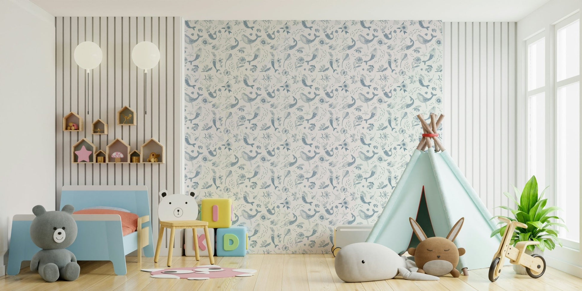 Artistic ocean mural with abstract water patterns, GD962