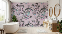Bathroom featuring Enchanted Pastel Aviary Wallpaper with blossoms