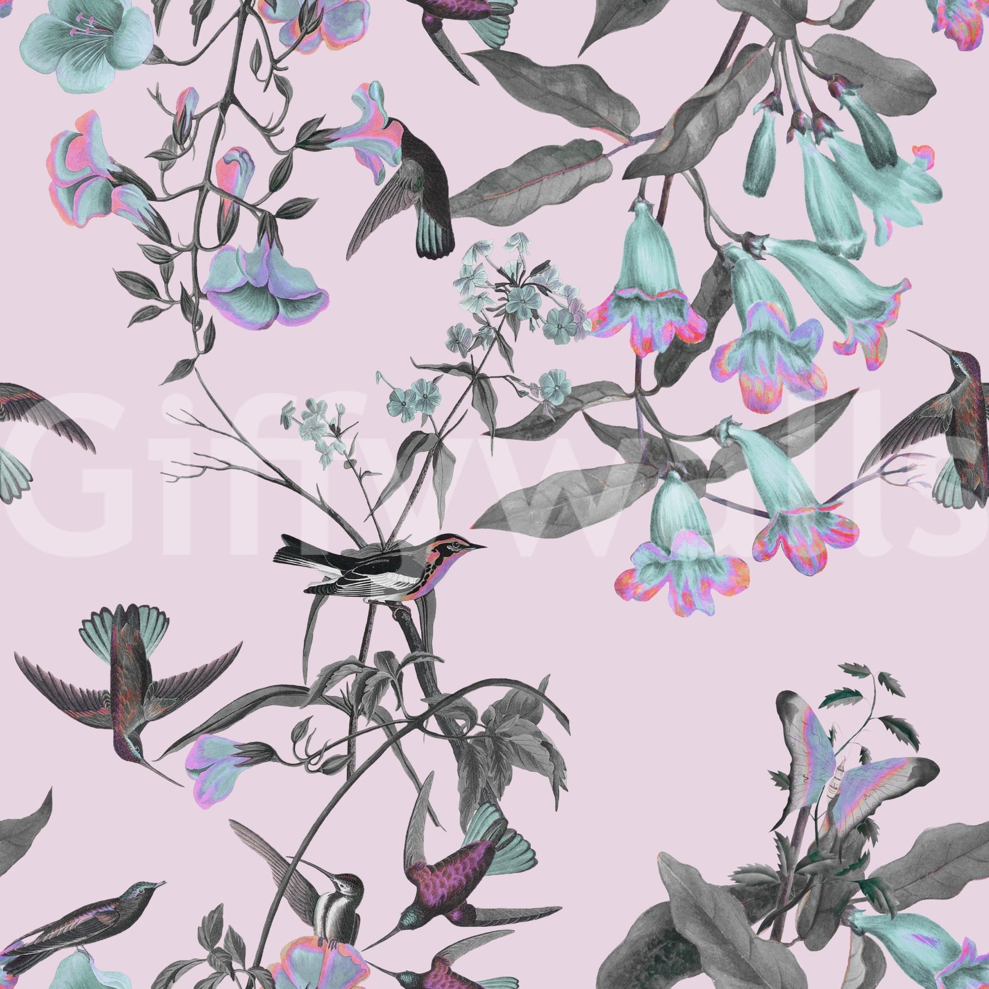 Soft branch detail in Enchanted Pastel Wallpaper with birds