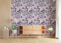 Muted blossoms and birds in Pastel Aviary Wallpaper surface
