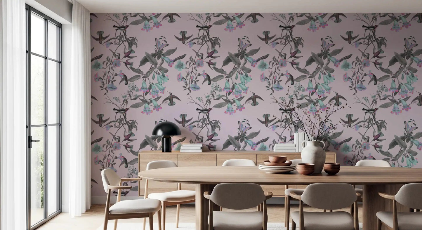 Nature-inspired wall with Enchanted Pastel Aviary Wallpaper