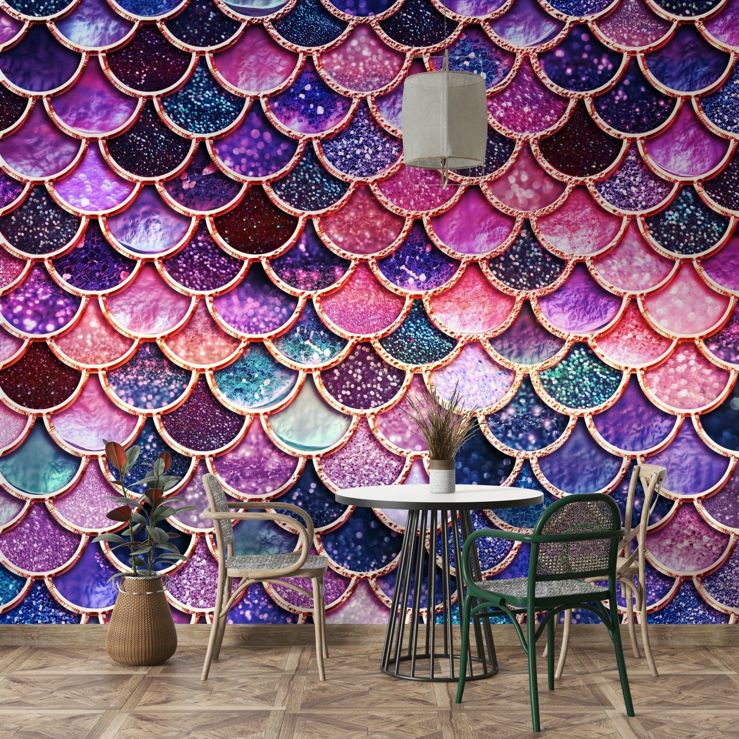 Enchanted Pink Mermaid Scales Wall Mural