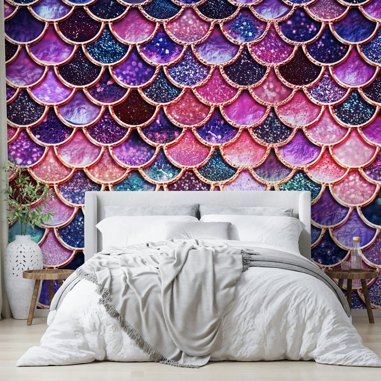 Enchanted Pink Mermaid Scales Wall Mural