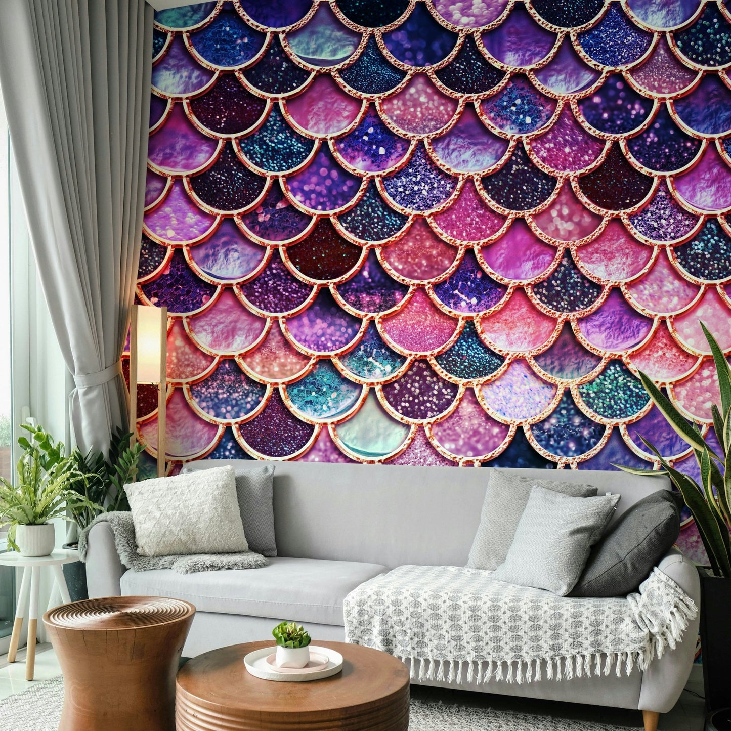 Enchanted Pink Mermaid Scales Wall Mural