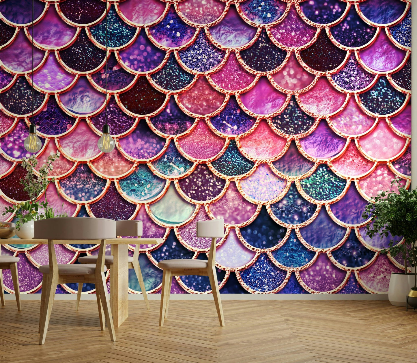 Enchanted Pink Mermaid Scales Wall Mural