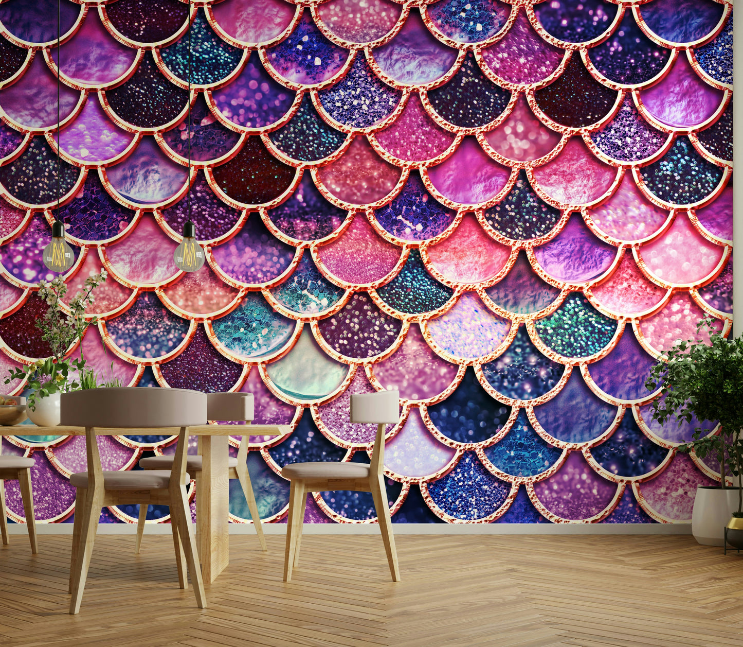 Enchanted Pink Mermaid Scales Wall Mural