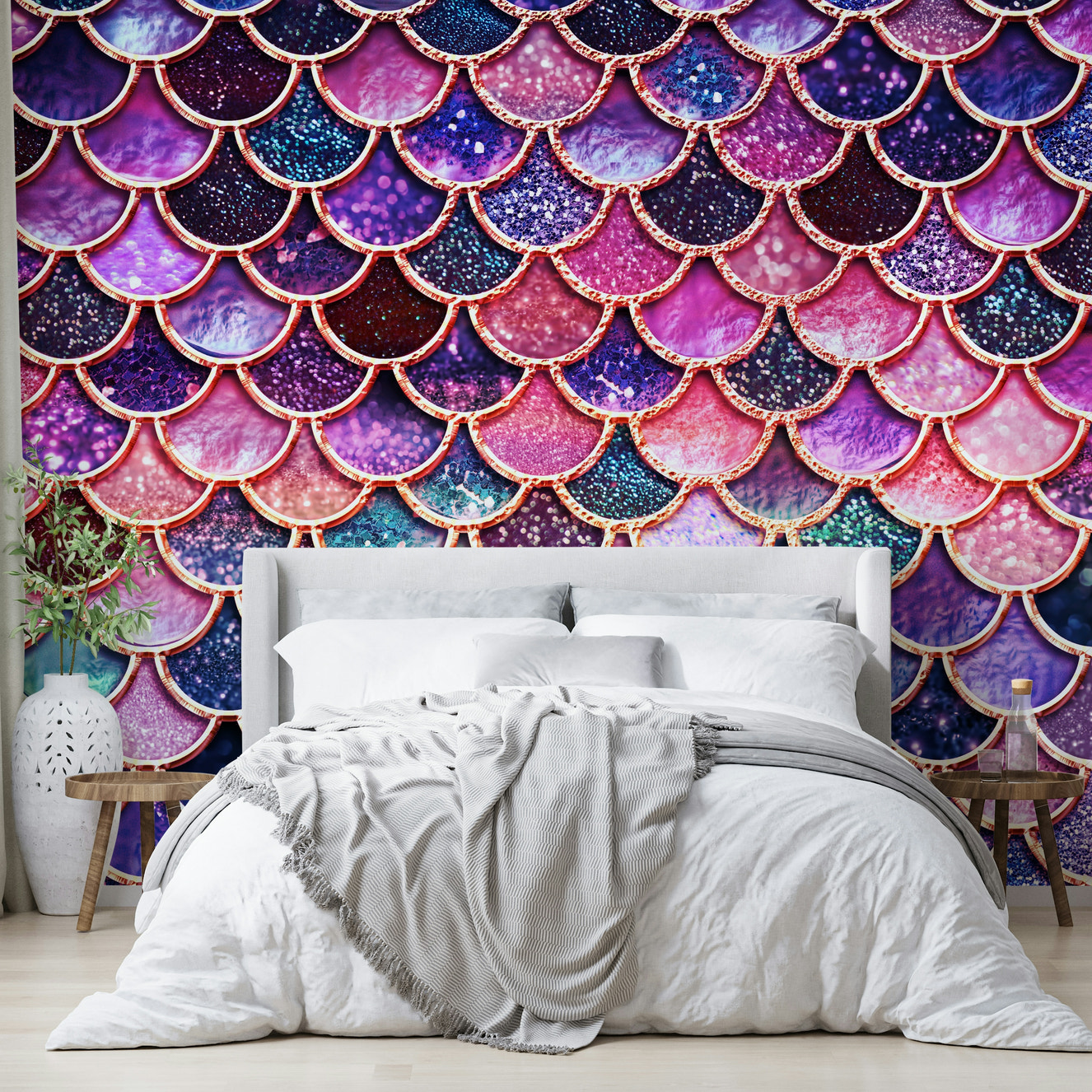 Enchanted Pink Mermaid Scales Wall Mural