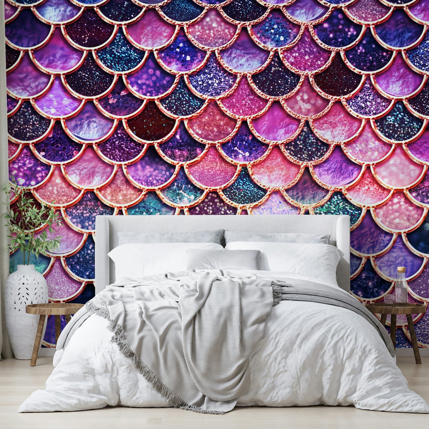 Enchanted Pink Mermaid Scales Wall Mural