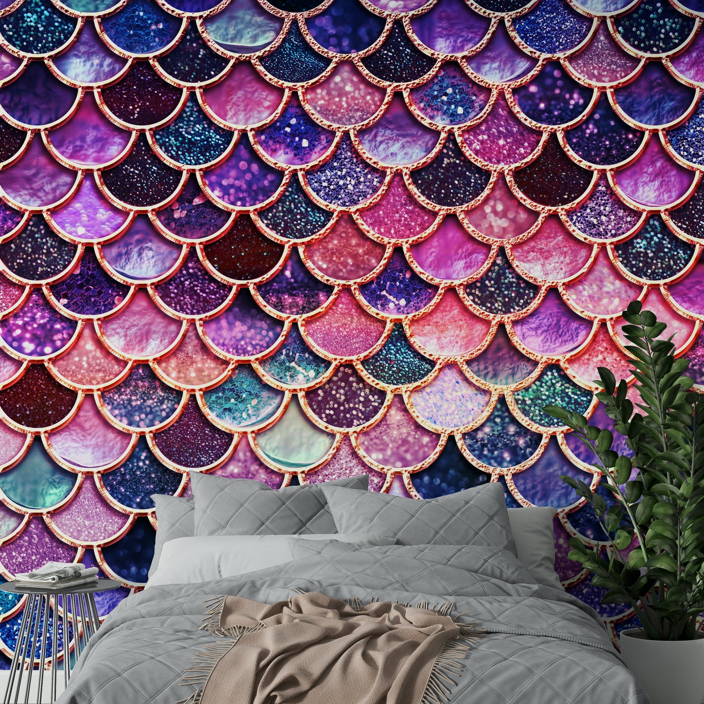 Enchanted Pink Mermaid Scales Wall Mural