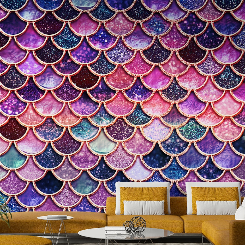 Enchanted Pink Mermaid Scales Wall Mural