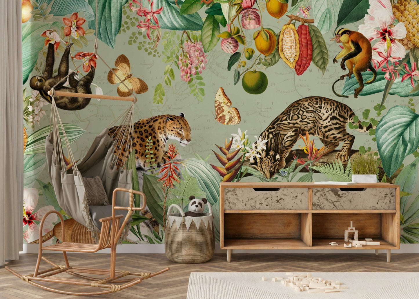 Forest Mural with Exotic Plants and Wildlife