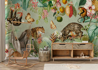 Forest Mural with Exotic Plants and Wildlife
