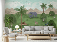 Enchanted River Oasis Wall Mural set across a bright lounge with soft neutral seating