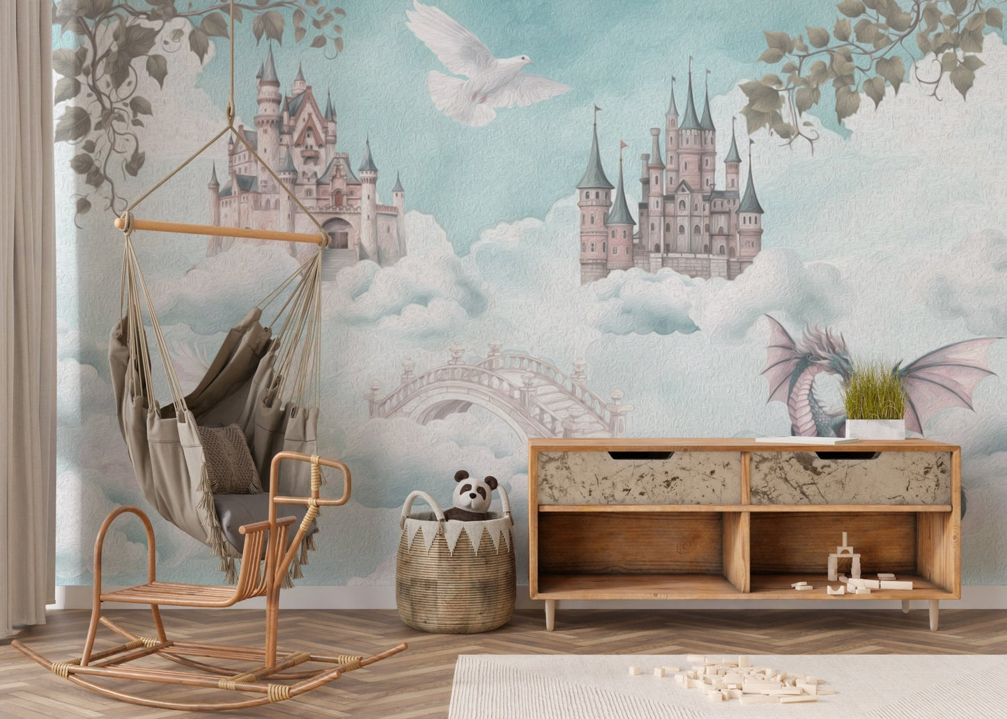 Pastel Sky Castle Nursery Wall Mural
