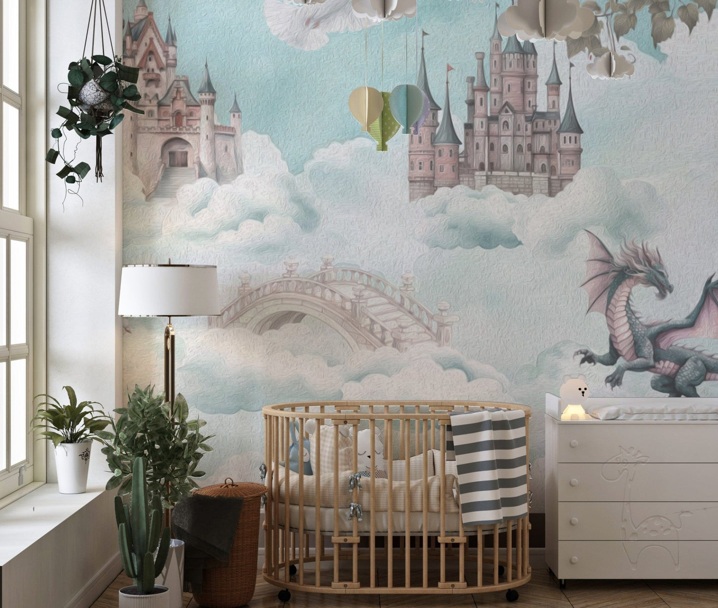Magical Sky Castle Wall Mural Design
