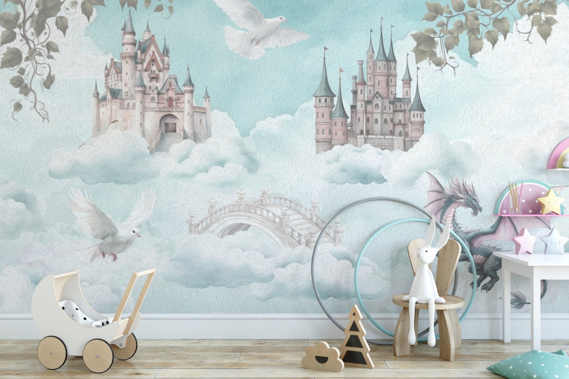 Enchanted Castle and Dragon Wall Mural
