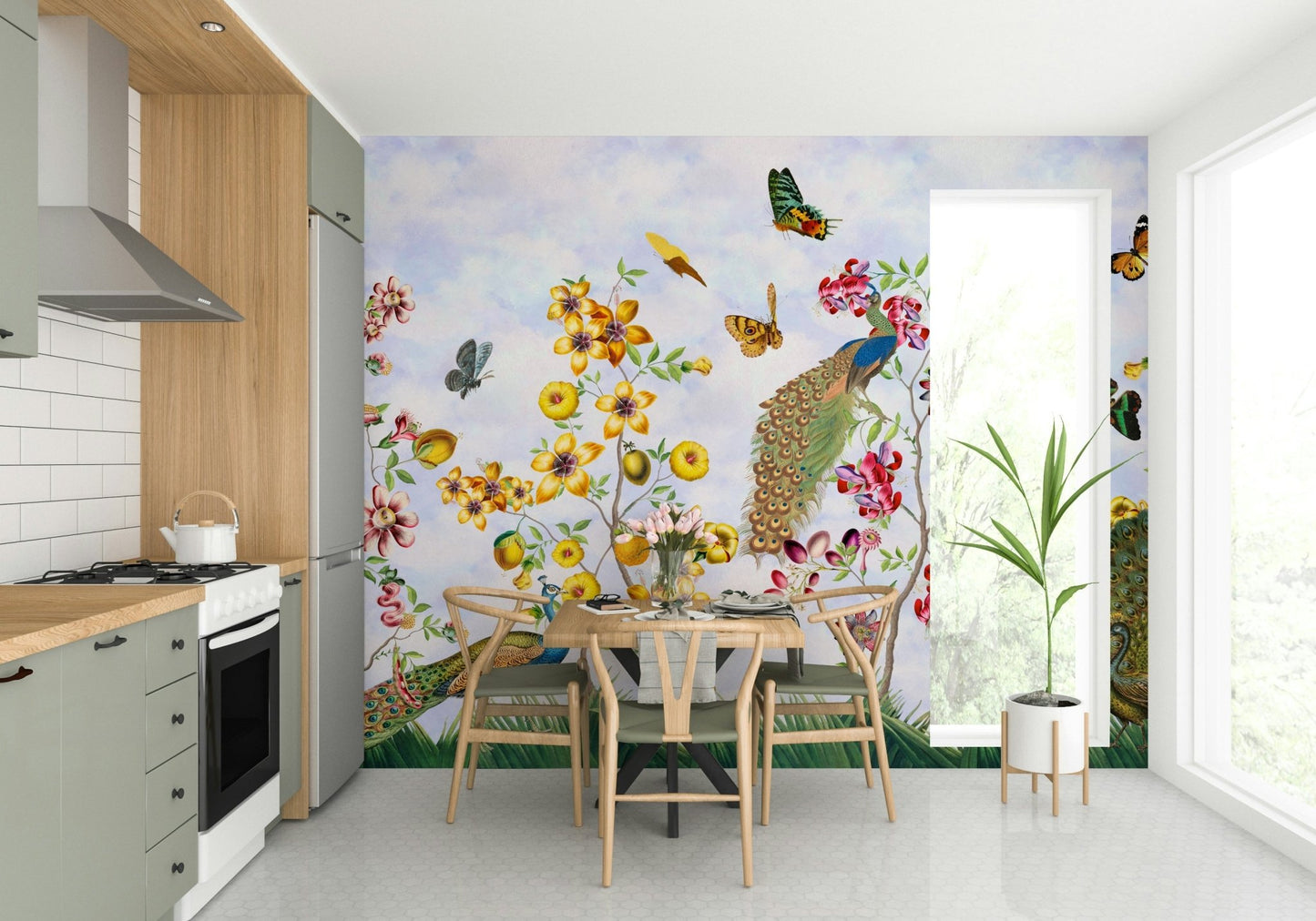 Beautiful Vintage Peacocks in a Lush Garden Mural Design

