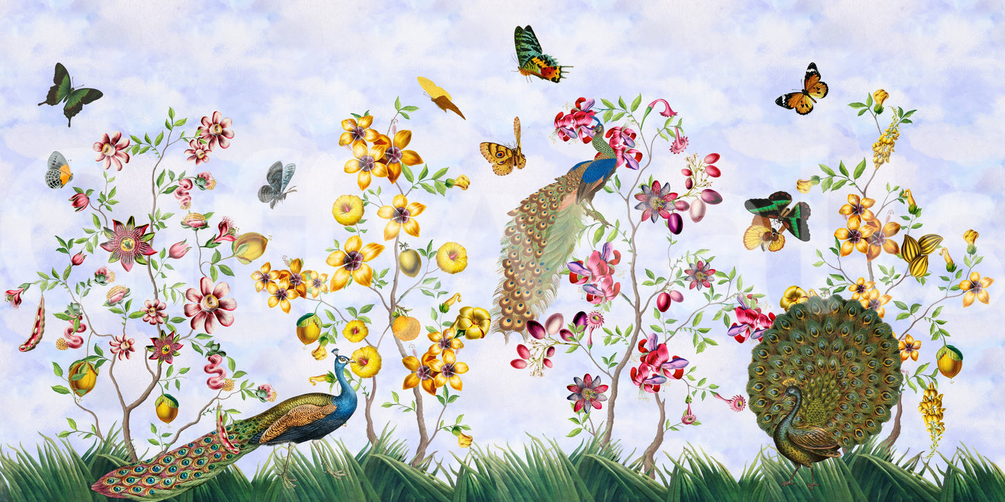 Majestic Peacocks in a Lush Garden Wall Mural Art