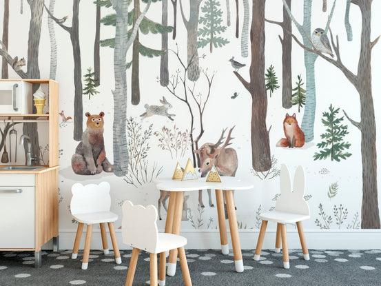 woodland wildlife wallpaper for kids' rooms, C37