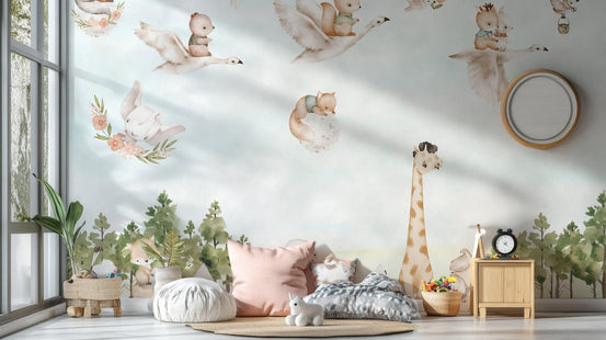 Enchanted Woodland Creatures Mural for decor B818