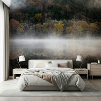 Quiet waters, colorful backdrop Enchanted Woodland Mist Reflection wall adornment.