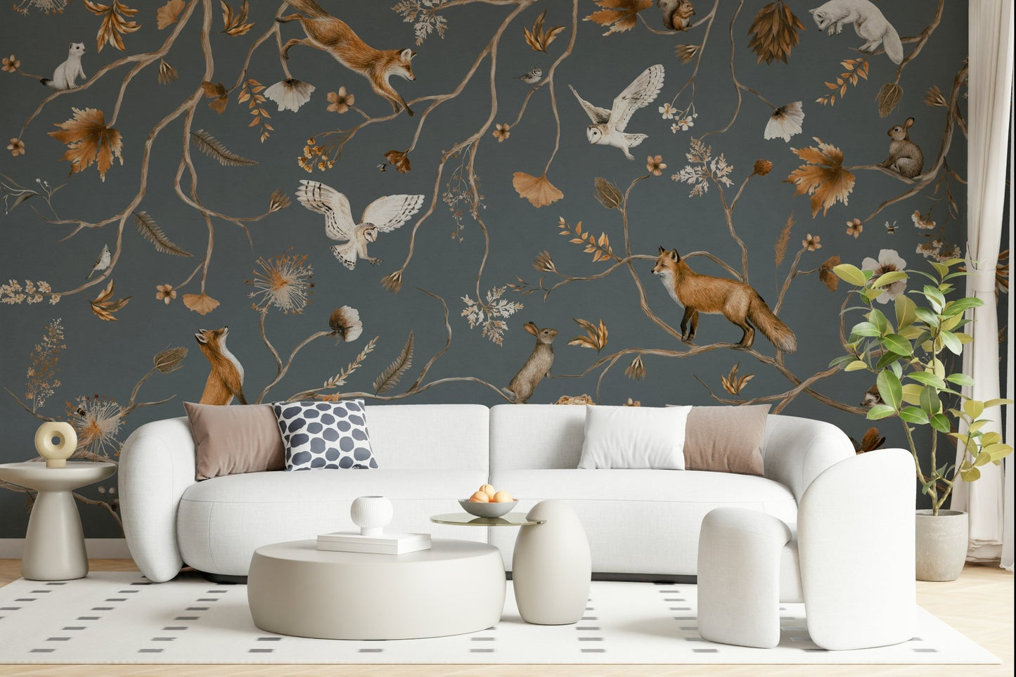 Artistic illustration of the Enchanted Woodland Tales Wall Mural.