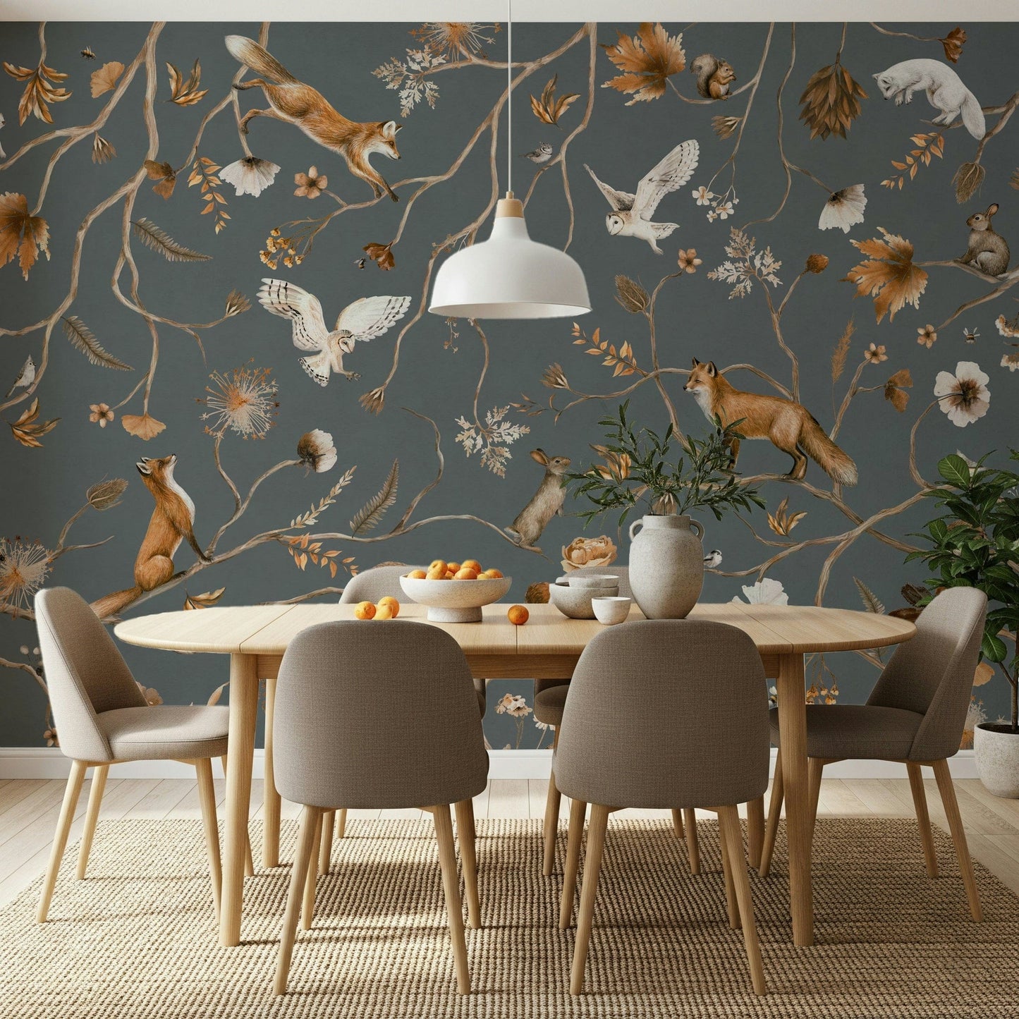 Sitting area showcasing the inspiring Enchanted Woodland Tales Wall Mural.
