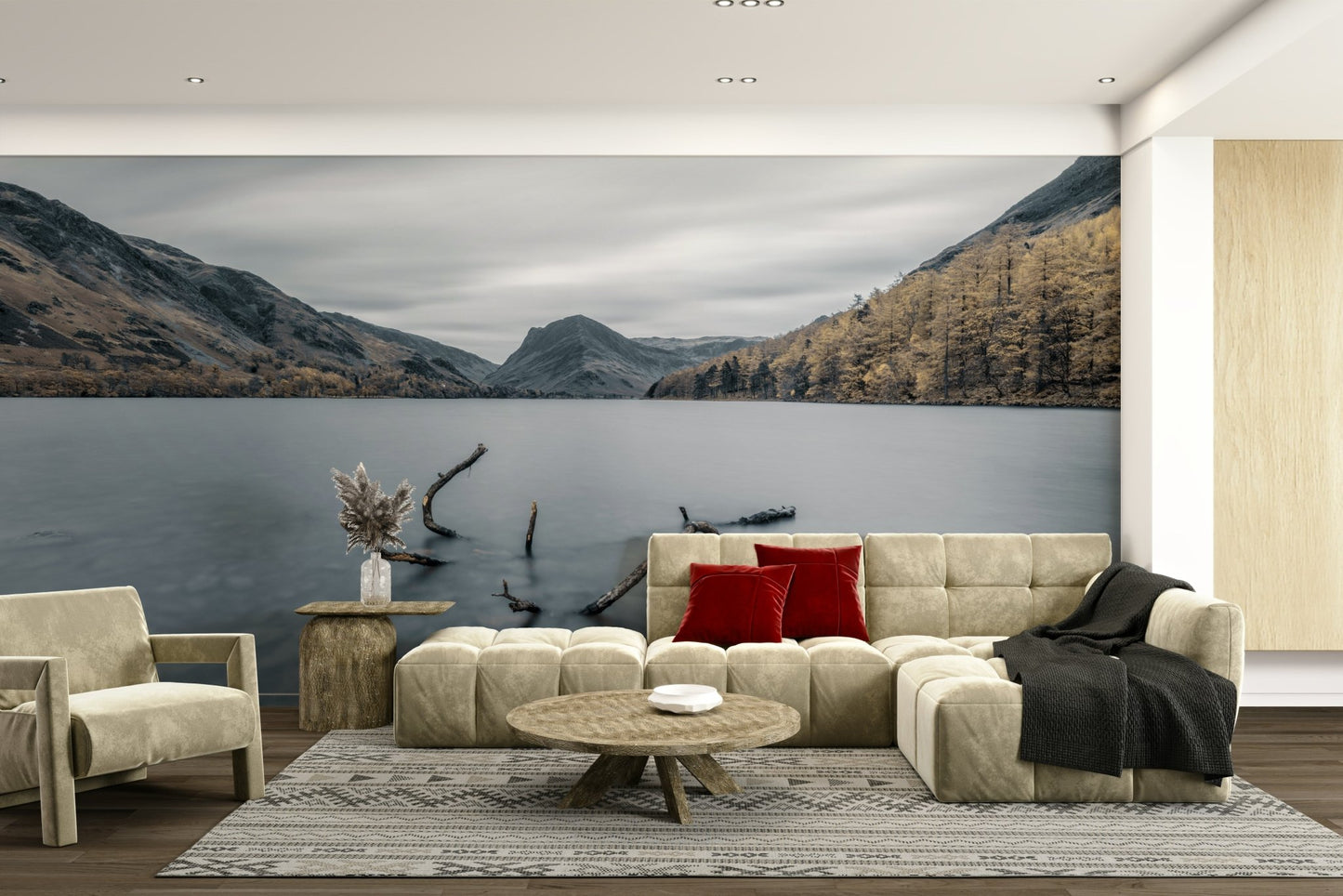 The water is still and calm, reflecting the sky.

