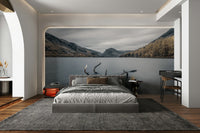A wall mural of the serene Buttermere lake.

