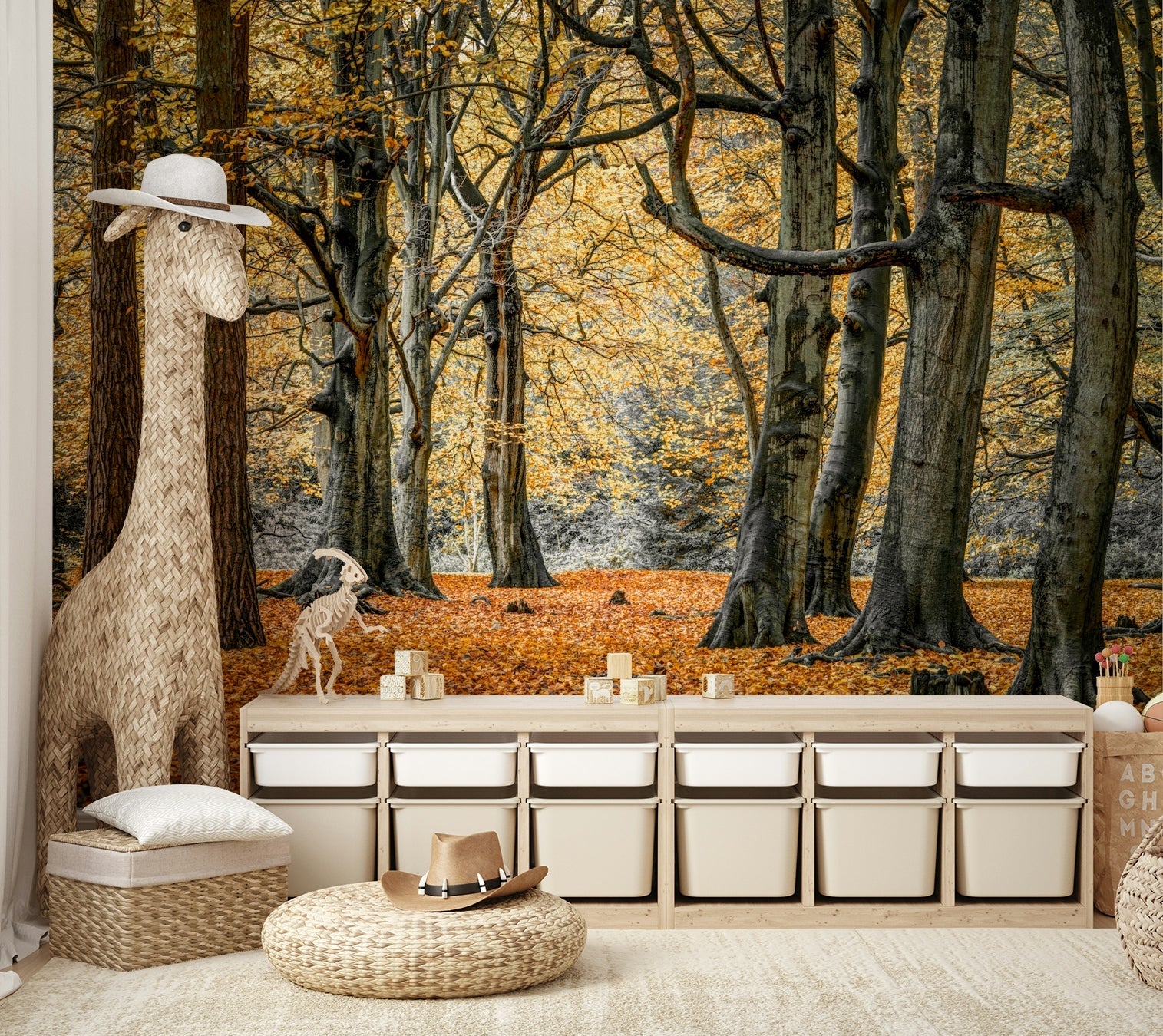 Autumn forest scene on wallpaper.

