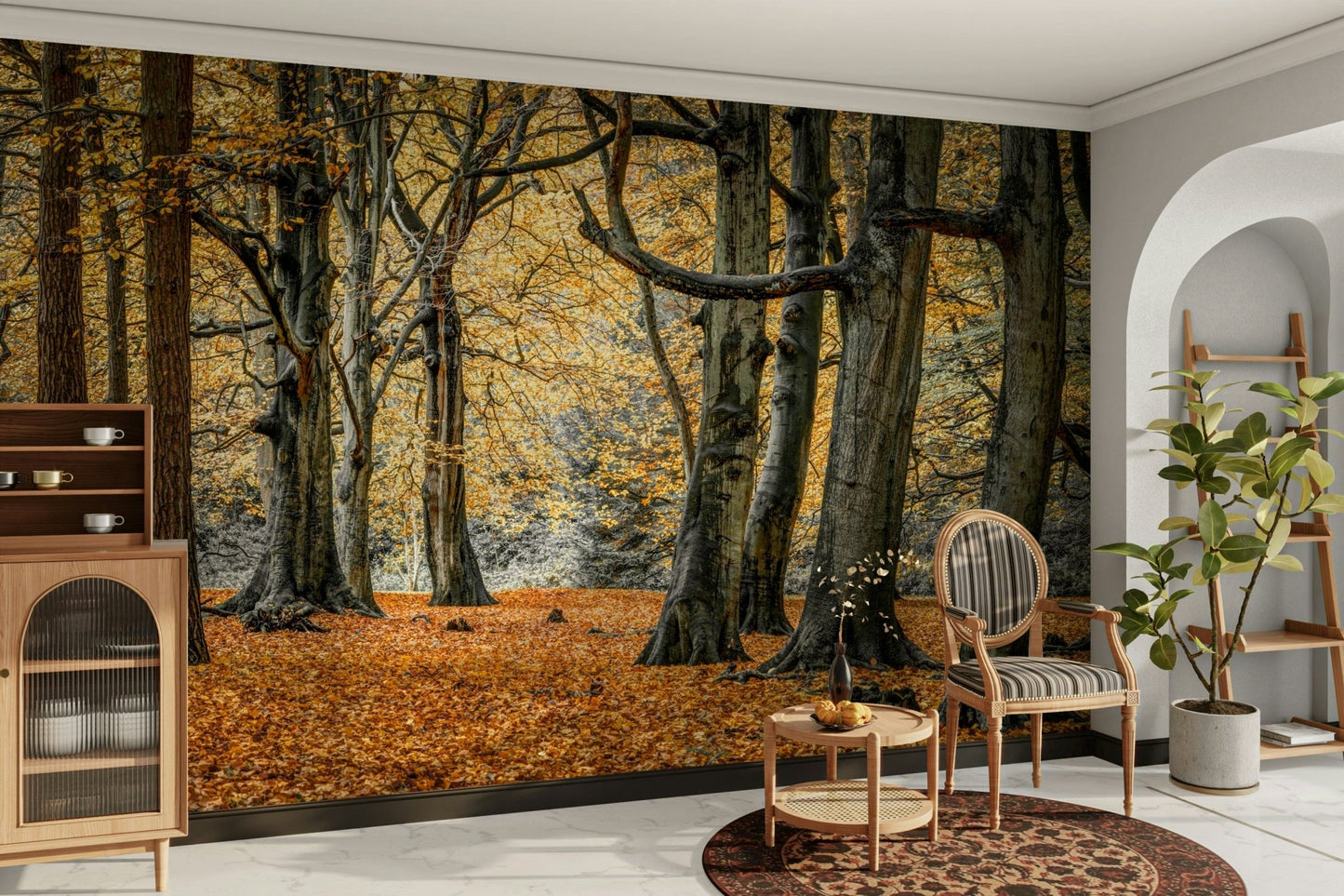 Fall foliage wall mural.

