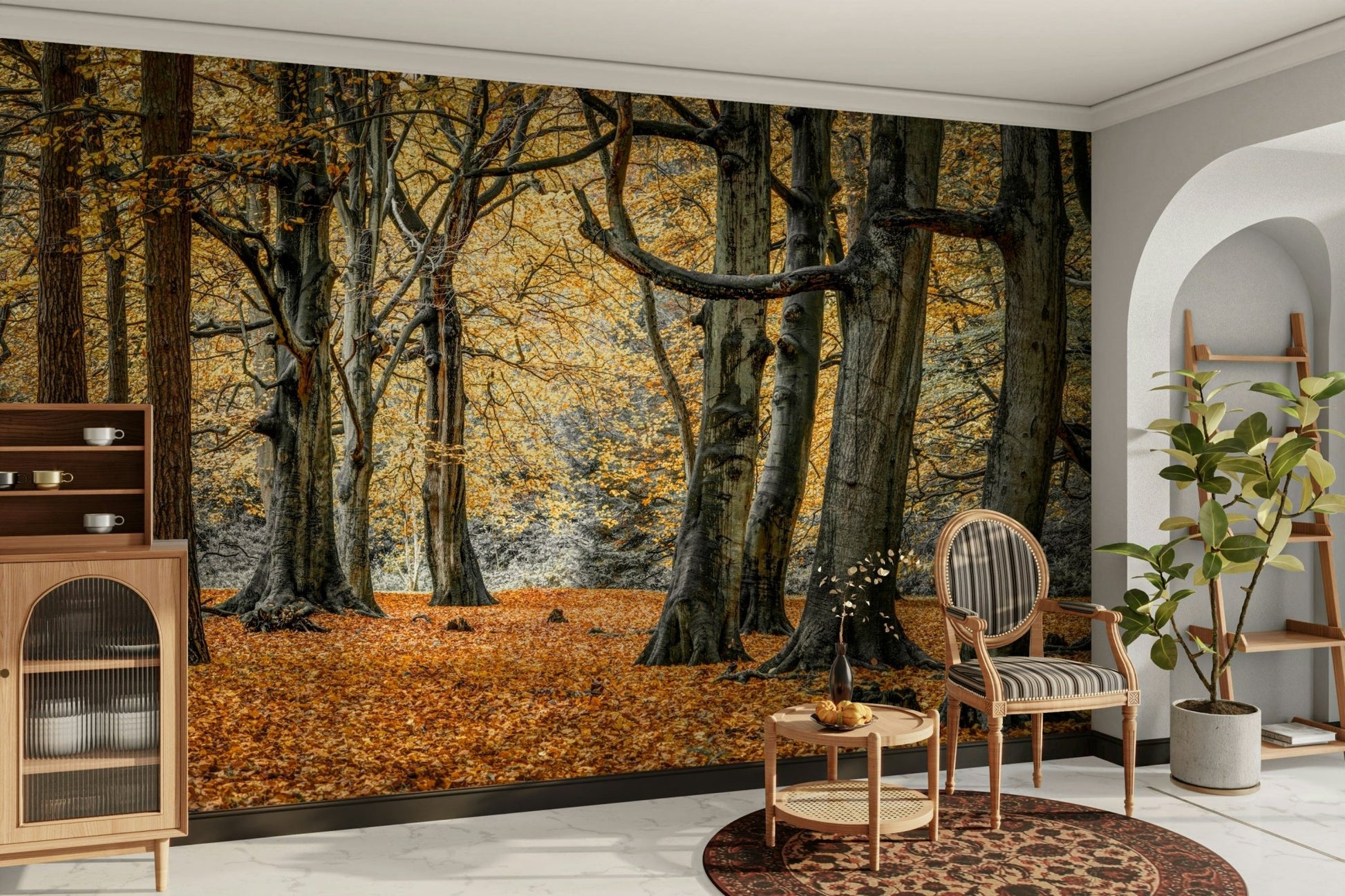 Fall foliage wall mural.

