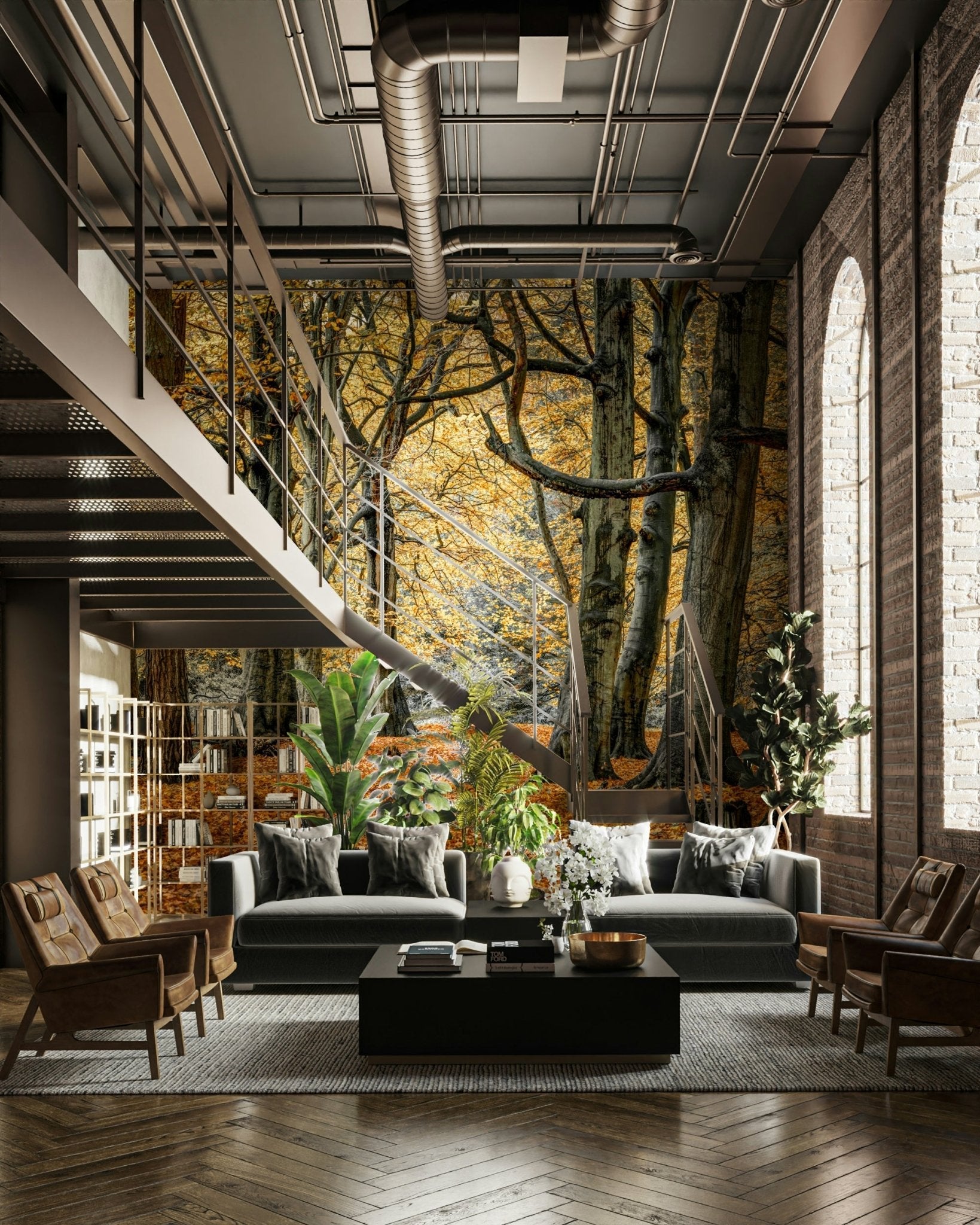 Detailed close-up of tree trunks.

