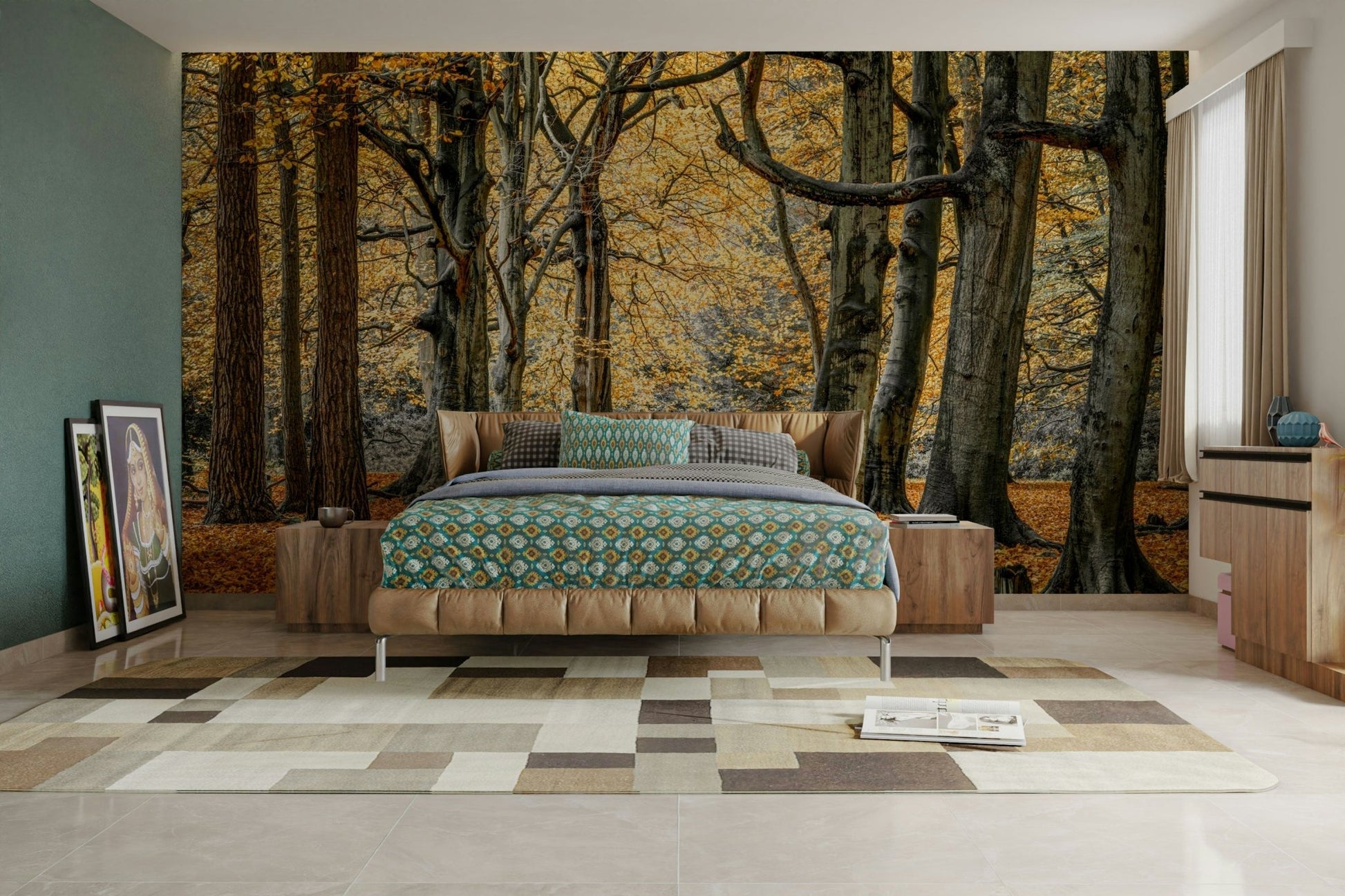 Woodland path covered in leaves.

