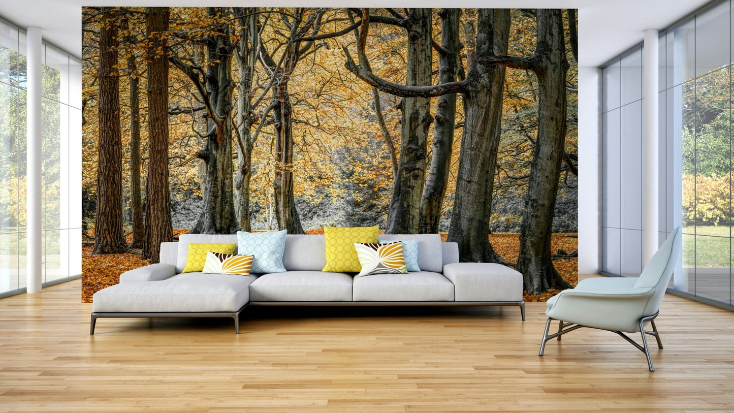 Artistic autumn landscape print.

