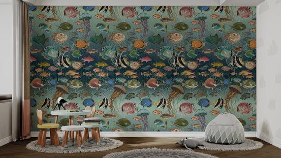 Modern Enchanting Marine Mosaic Wallpaper Design, AN48