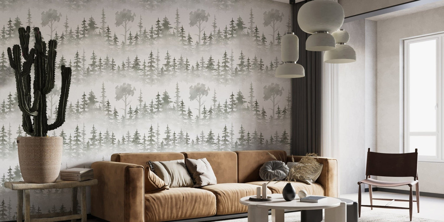 Tropical winter forest wall mural style
