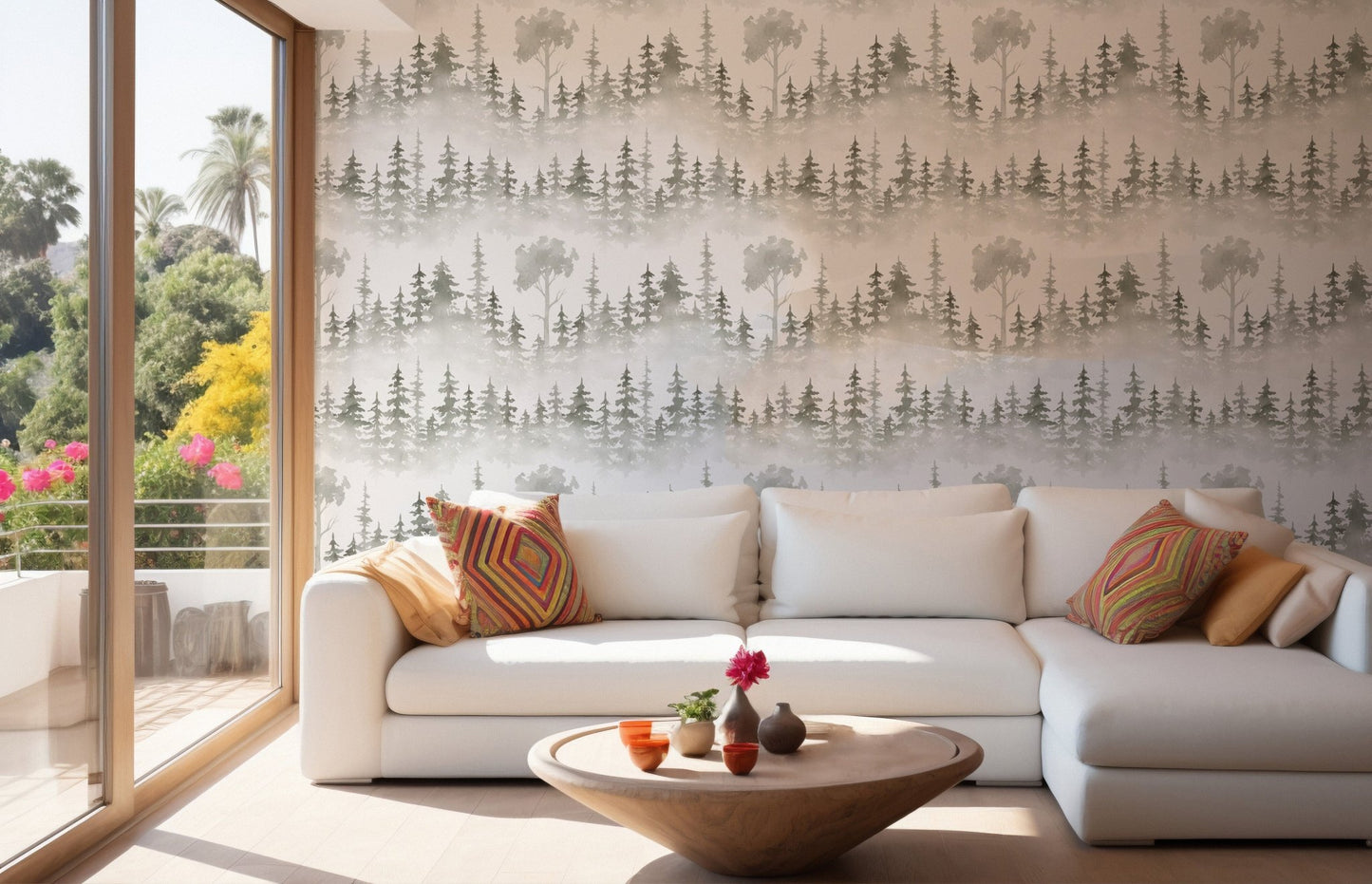 Snowy forest wallpaper with tropical vibes
