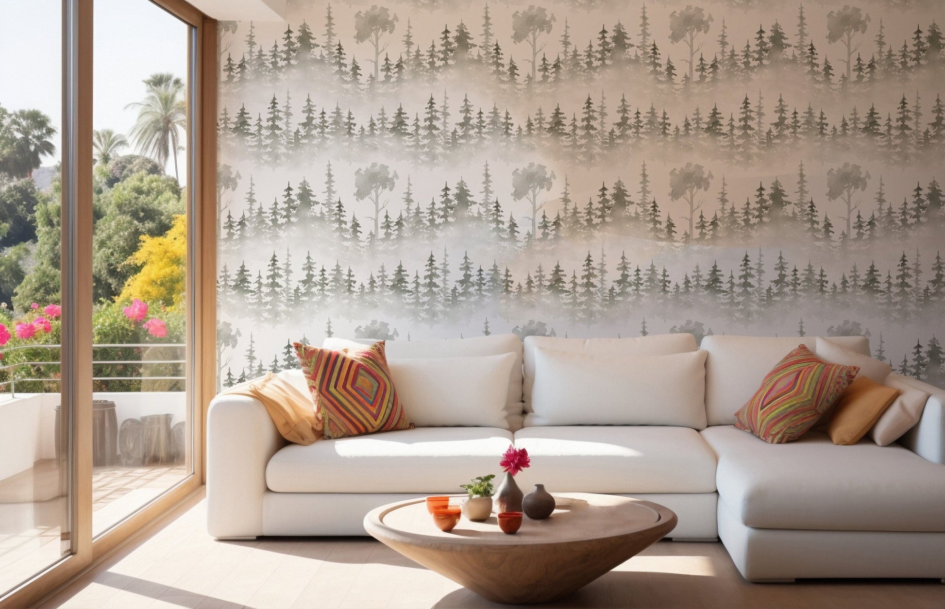 Snowy forest wallpaper with tropical vibes
