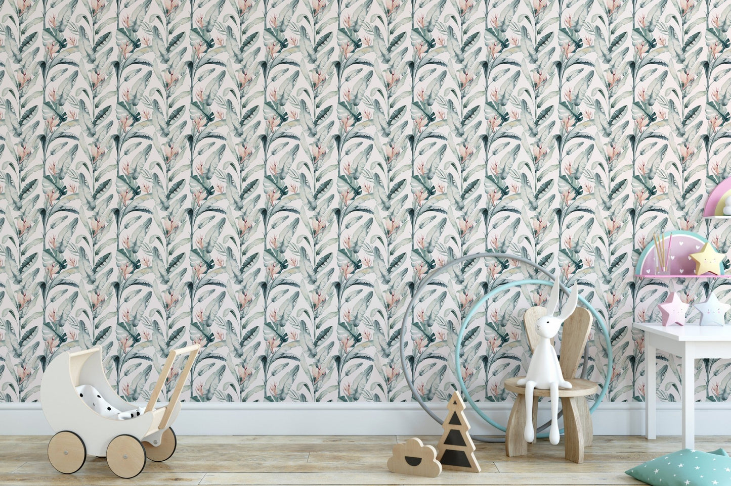 Elegant palm leaves repeat wallpaper