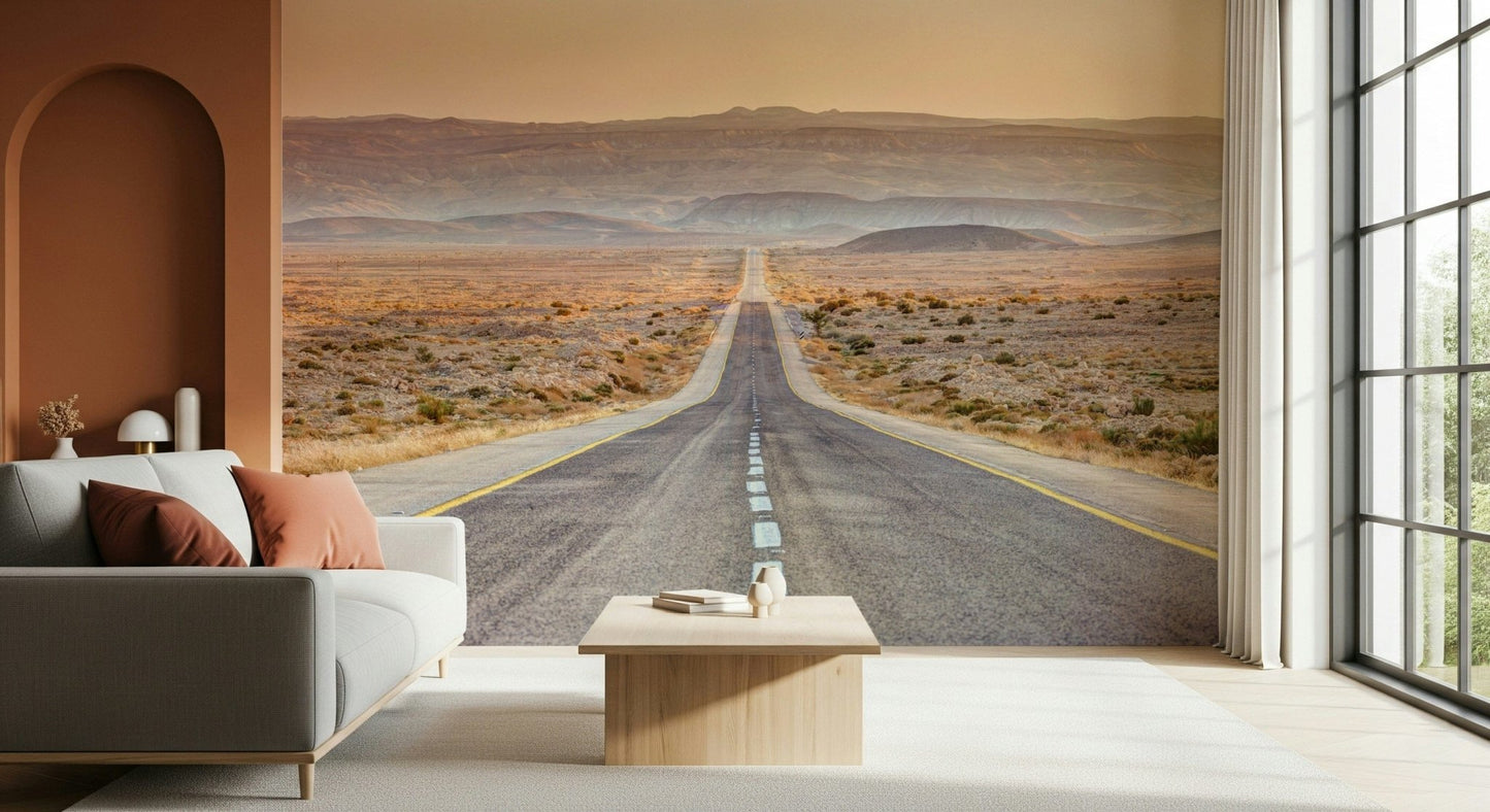 Atmospheric landscape wallpaper for a contemporary lounge.