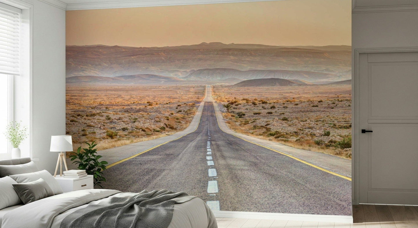 Scenic path wallpaper for a master bedroom feature wall.